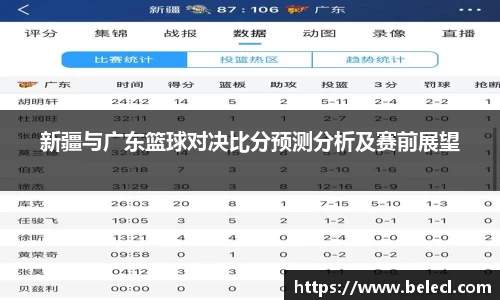 新疆与广东篮球对决比分预测分析及赛前展望